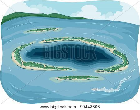 Illustration of a Small Atoll in the Middle of the Ocean