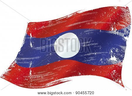 Laotian grunge flag. flag of Laos in the wind with a texture
