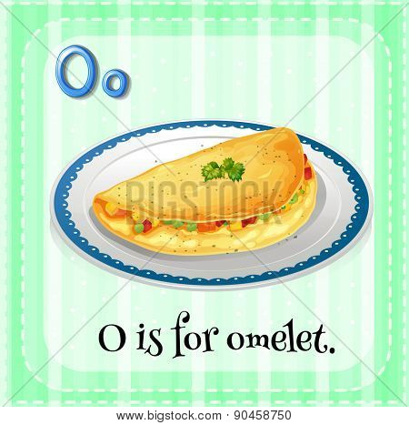 English flashcard letter O is for omelet