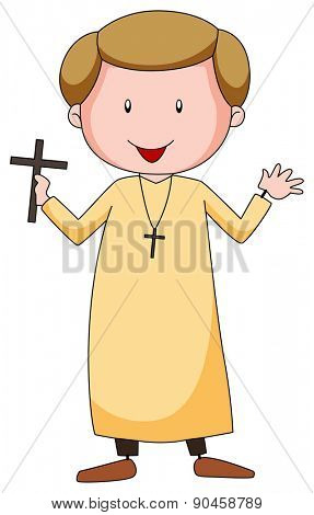 Closeup Priest in uniform holding a cross