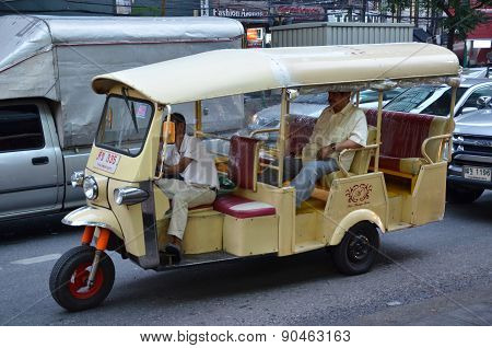 Tuk-tuk Moto Taxi On The Street In The Chinatown Area In Bangkok