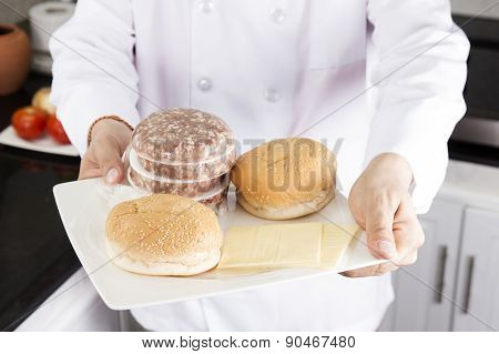 Chef Presentec Ingredients Or Hamburger