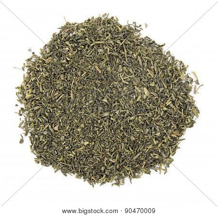 Green tea leaf isolated on white