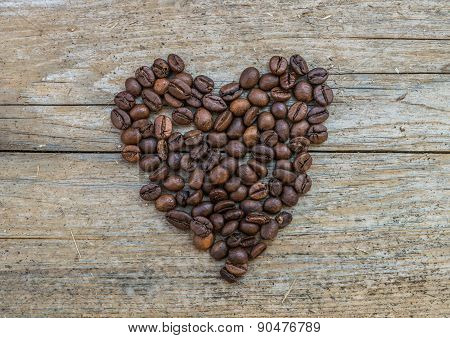 Heart made of coffee beans