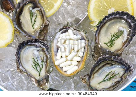 Zinc Capsule Supplementary  Food Oyster Seafood Lemon