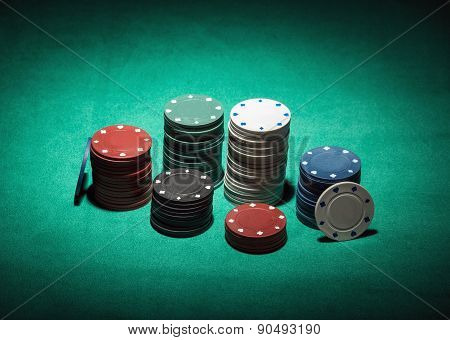 Poker chips on cloth