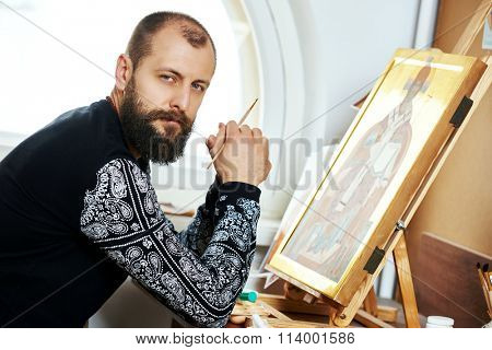 Religious icon painter man portrait
