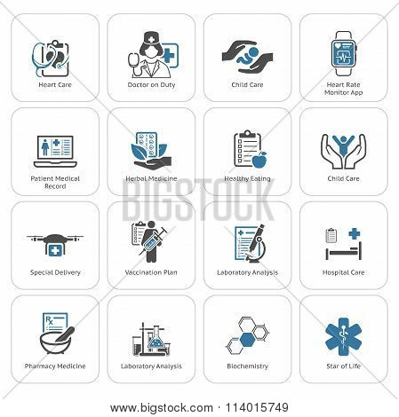 Medical and Health Care Icons Set. Flat Design.