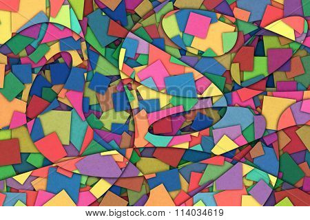 A Cubist Abstract Background with Scattered Squares and Swirling Lines