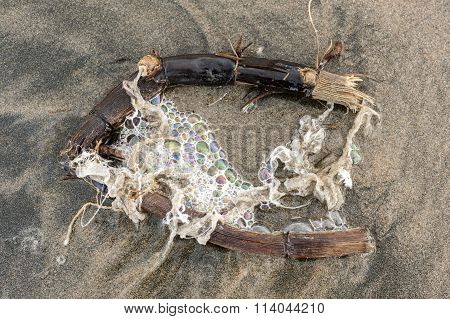 Colorful foam and bubbles induced by pollution in sea water on beach