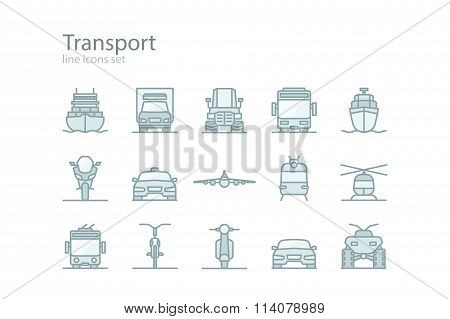 Transport. Line icons set. Monochrome style. Stock vector.