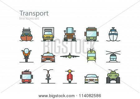 Transport. Line icons set. Color. Stock vector.