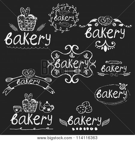Set Of Hand Written Label For Bakery Theme. Vector Illustration