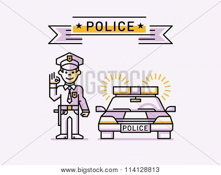 Policeman on Patrol Car