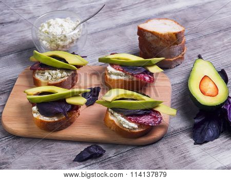 Cooking Small Sandwiches Tapas With Avocado