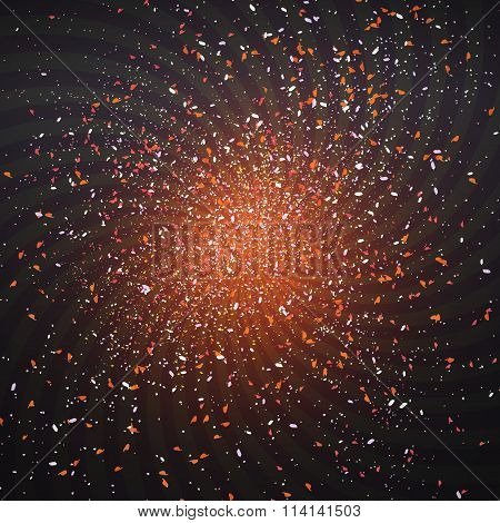 Outer Space Exlosion Vector Effect. Confetti Particle Fragments