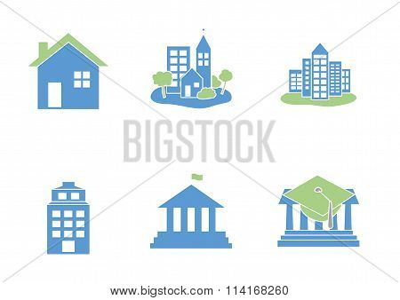 Vector Collection of City and Town Buildings, including various signs