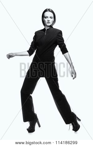 Trend. Fashionable Posh Ambitious Woman in Black. High Fashion
