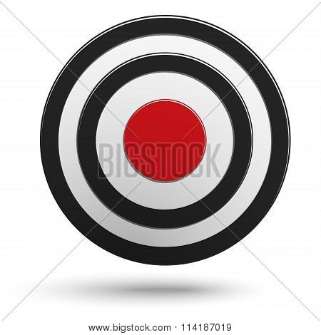 Black Round Darts Target Aim With Red Center Isolated On White Background