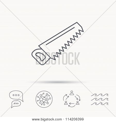 Saw icon. Carpentry equipment sign.