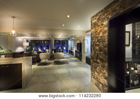 Big Living Room With A Wine Cellar