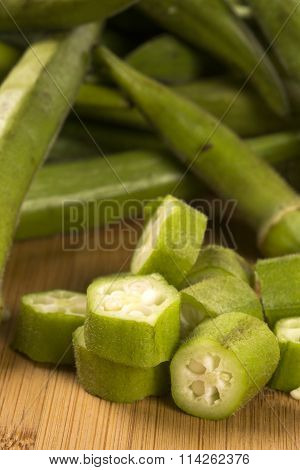 Okra On Wooden Background