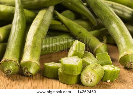 Okra On Wooden Background