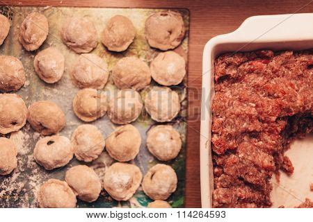 Russian dumplings made by hands and forcemeat.