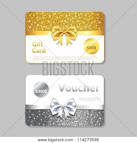 Gift Voucher Design with Glitter Texture and  Bow. .