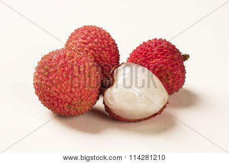 Fresh Lychees On White Background.