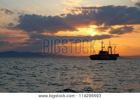 Ship at sunset