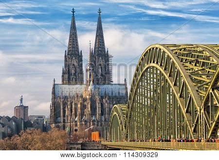 Cologne Cathedral And Hohenzollern Bridge, Cologne, Germany