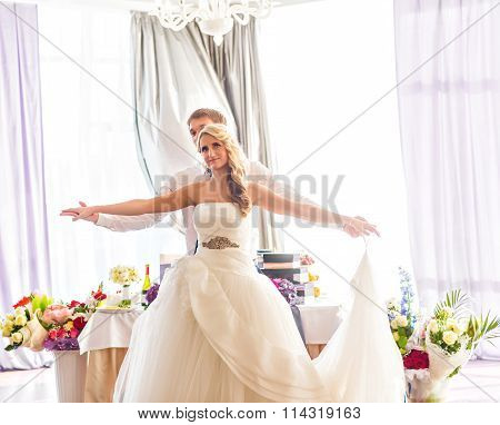 Happy bride and groom on their  wedding reception