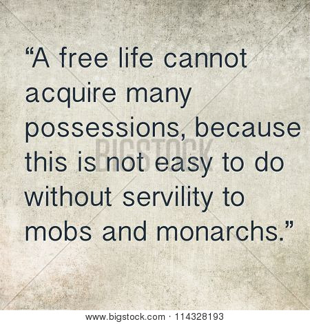 Inspirational quote by ancient Greek philosopher Epicurus on earthy background