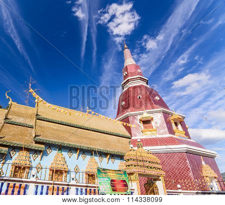 Old pagoda at rural in blue sky Fang hill Chiang Mai Thailand.