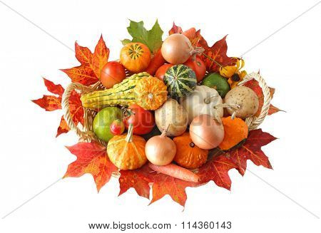 Basket of colorful vegetables in the Autumn