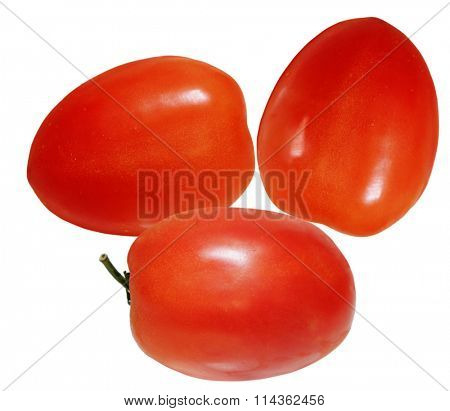 Three roma tomatoes isolated on white
