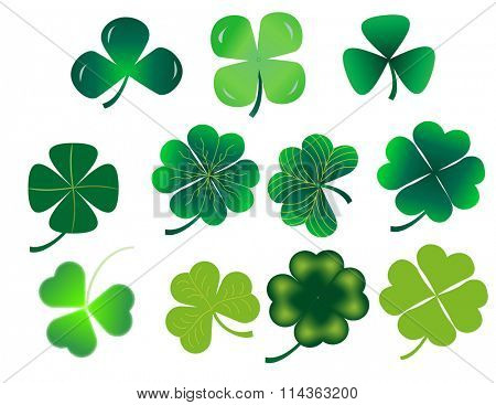 Raster illustration of a set of shamrock leaves