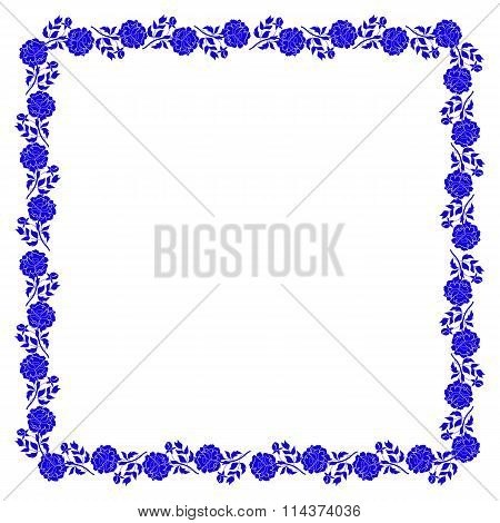 Frame with blue peony flowers.