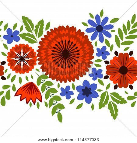 Flolral background with decorative pattern red and blue flowers