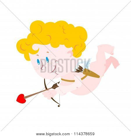 Cupid And Bow. Cute Little Angel. Nice Babe With Wings For Valentines Day. Arrow Of Love. Merry Ange