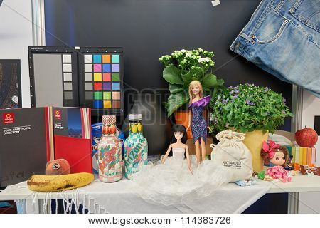COLOGNE, GERMANY - SEPTEMBER 19, 2014: inside of Cologne Exhibition Centre during Photokina exhibition. The Photokina is the world's largest trade fair for the photographic and imaging industries