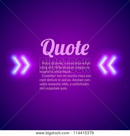 Retro neon glowing quote marks frame