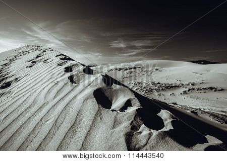 Black And White Picture Of Sand Dunes  In Muine, Vietnam
