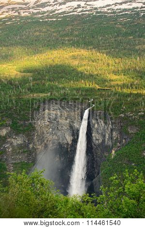 Norwegian waterfall Vettisfossen. beauty of Norway nature