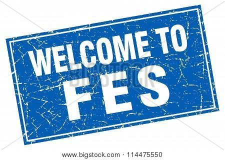 Fes Blue Square Grunge Welcome To Stamp