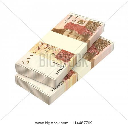 Pakistan money isolated on white background. Computer generated 3D photo rendering.