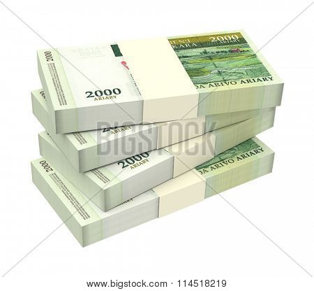 Malagasy ariary bills isolated on white background. Computer generated 3D photo rendering.