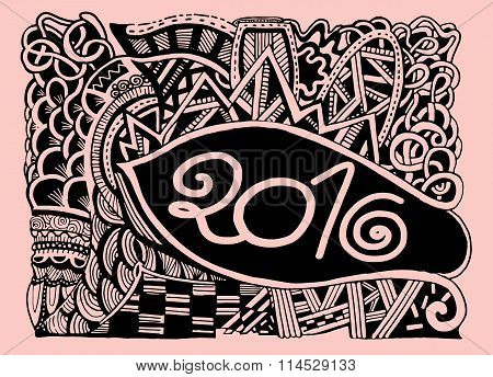 New Year Composition 2016 In Doodle Style