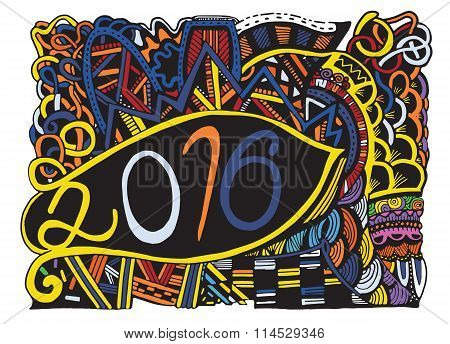 New Year Composition 2016 In Doodle Style